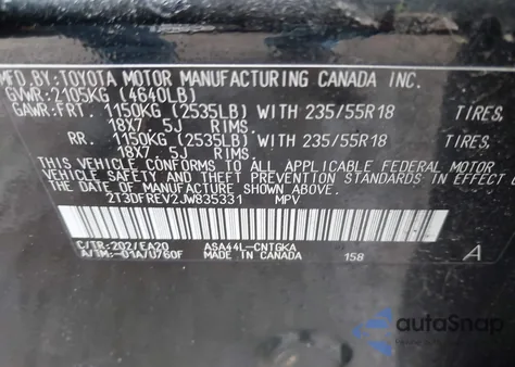 2018 Toyota Rav4 Limited from USA, damaged, VIN 2T3DFREV2JW835331